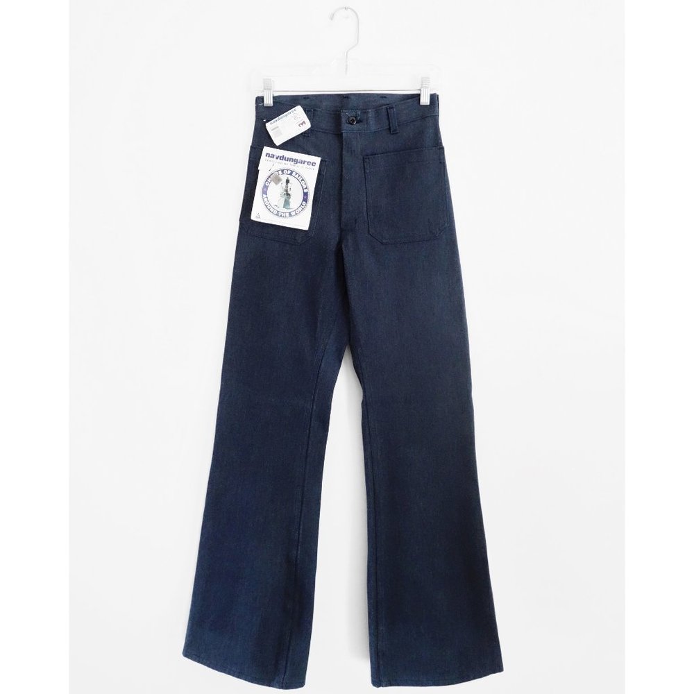 Vtg 80s Navy High Rise Wide Leg Sailor Jeans XS